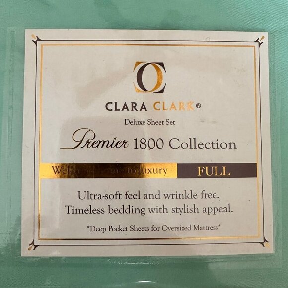 Clara Clark Premier Full Sheet Set Green Deep Pocket Wrinkle-Free Soft Feel - Picture 1 of 7